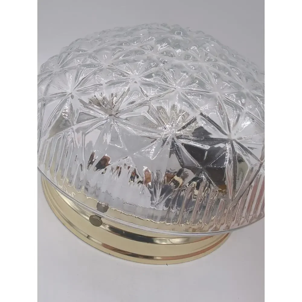 Retro Ceiling Light Fixture Flush Mount Brass Light Clear Glass Shade Vintage